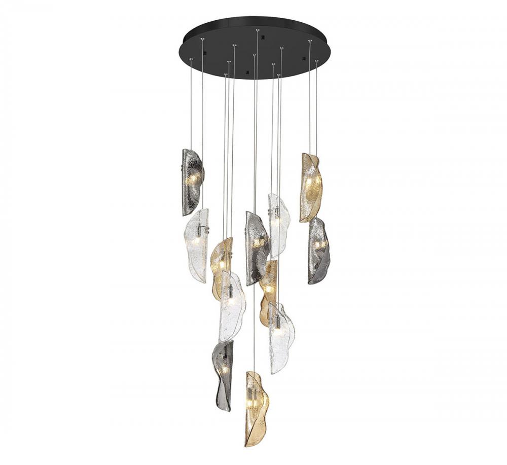 Sorrento, 12 Light round LED Chandelier, Mixed, Black Canopy