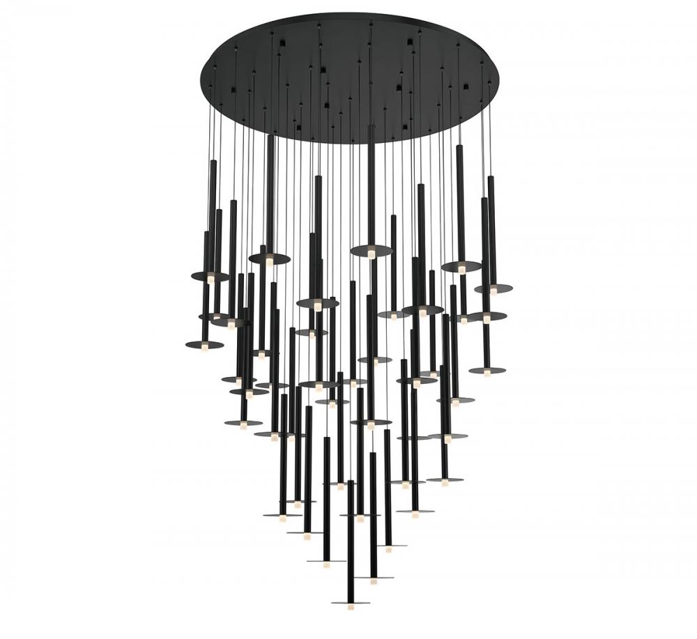 Piatto, 44 Light Round LED Chandelier, Matte Black