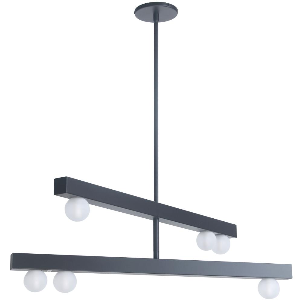 6 Light Matte Black Chandelier w/ Frosted Glass