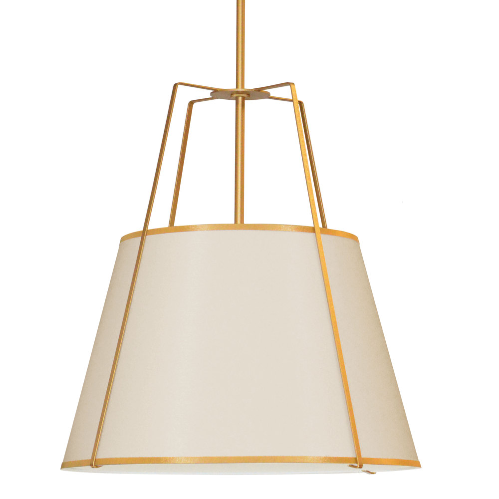 4 Light Trapezoid Pendant Cream Shade w/ White Fabric Diffuser