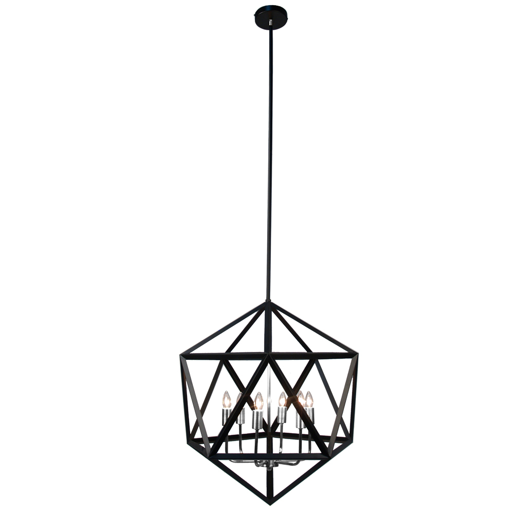 6LT Chandelier,Matte BLK/SC