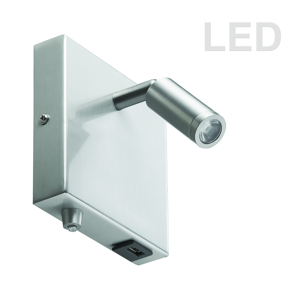 1LT Wall Sconce, with USB Port, Satin Chrome