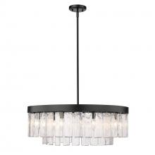 Golden Canada 1768-9 BLK-HWG - Ciara BLK 9 Light Chandelier in Matte Black with Hammered Water Glass Shade