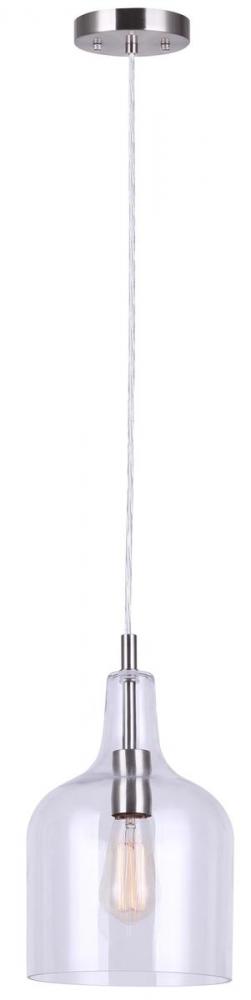 KEEVA, IPL1059A01BN, 1 Lt Cord Pendant, Clear Glass, 60W Type A, 7.625" W x 16 - 62.75" H