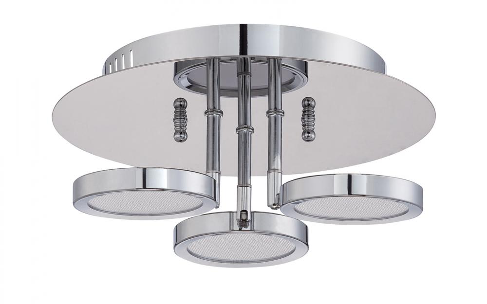 MILAN series 3 Light LED Flushmount in a Chrome finish with Clear Mesh diffusers