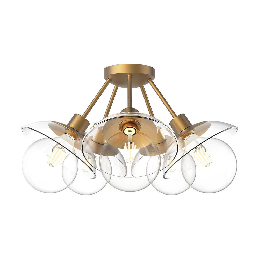 Francesca 20-in Aged Gold/Clear Glass 5 Lights Semi Flush Mount