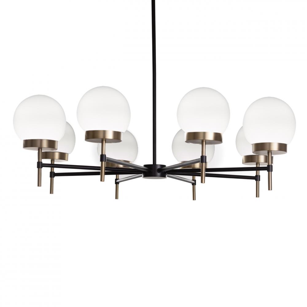 Liberty - 8 Light 36 Chandelier in Black/Soft Gold with Opal Glass