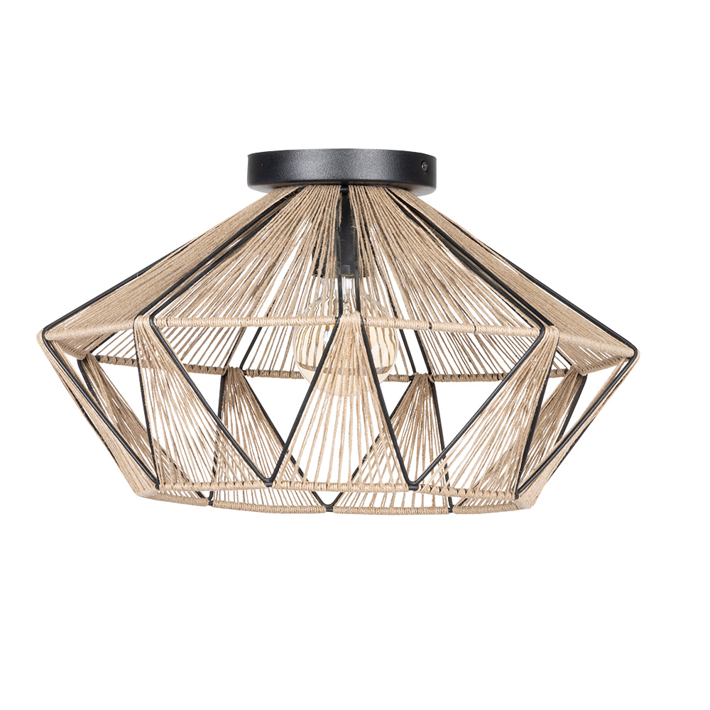 1 LT Dual Mount Ceiling or Pendant Black Finish & Natural Fabric Shade
